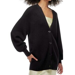 Aritzia Babaton Bespoke V-Neck Cardigan Sweater Black Wool & Linen Knit Sz M